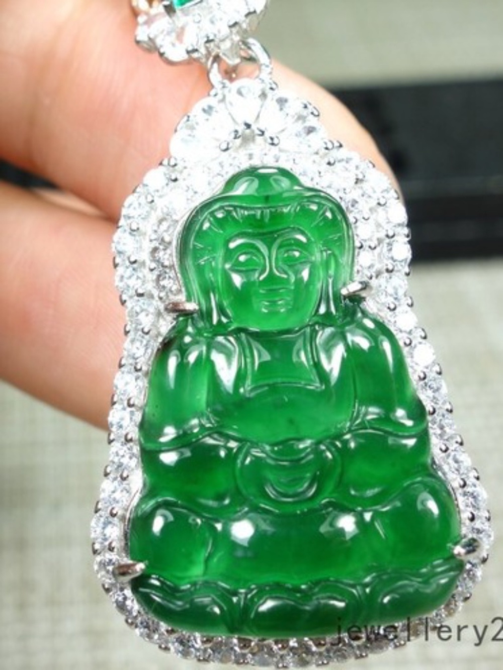 Certified Icy Green 冰阳绿 Burma 100% Natural A jadeite Jade Pendant~GuanYin 观音